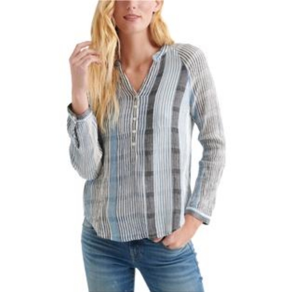Lucky Brand Striped Gauze Pullover Blouse - Picture 3 of 5